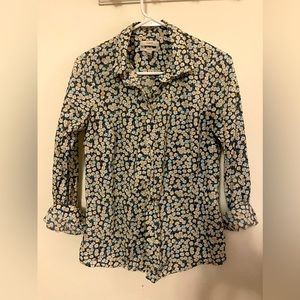 J. Crew Womens Perfect Shirt Sz 6 Blue Colorful Floral Button Down Long Sleeve